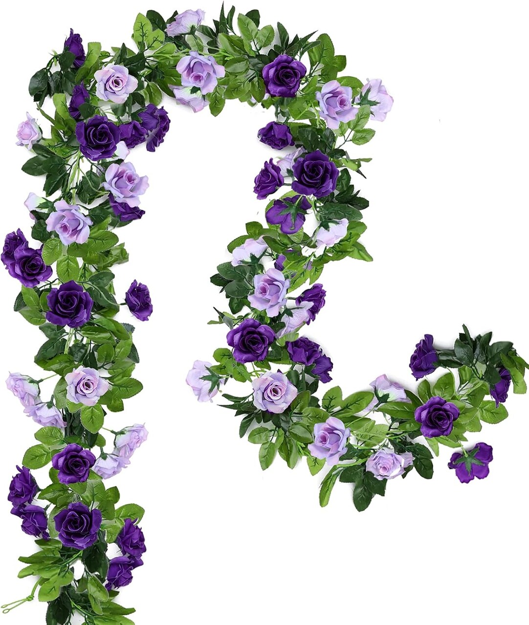 2 Pack Artificial Flower Garland – 15.8FT Purple Silk Rose Vines for Wedding Arch, Party, Home, Garden & Wall Decoration